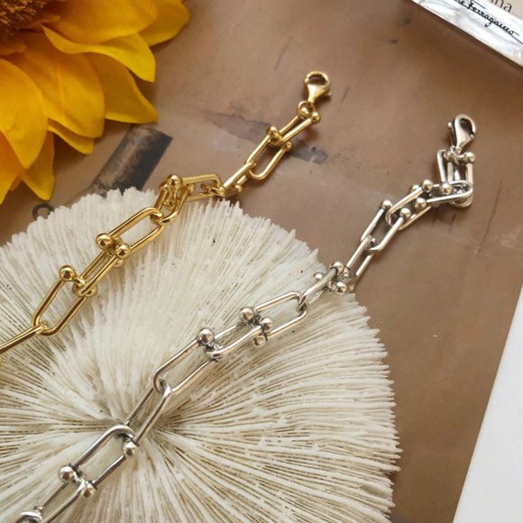 NEW Silver Gold Vintage Vintage Lock Chain Bracelet - Picture 5 of 6